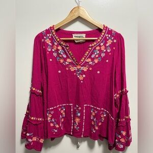 Savanna Jane Embroidered Flowy Long Sleeve Top Women’s Size Medium